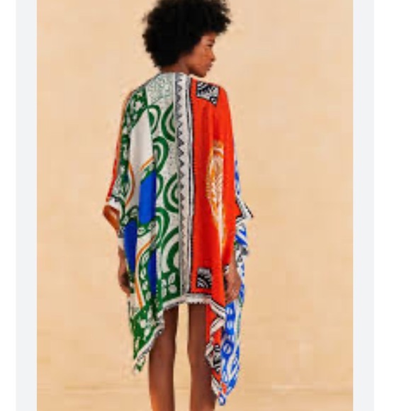 Farm Rio x Alberto Pitta Long‎ Kimono Colorful Artsy Boho Relaxed Fit Size Small - Picture 2 of 6